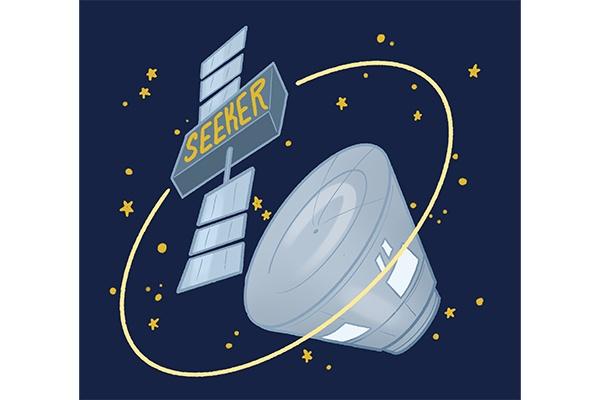 Illustration of the Seeker 1 satellite in space.