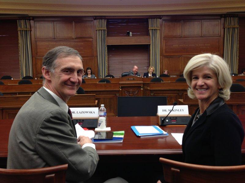 Kathryn McKinley sits with Ed Lazowska (Computing Research Association) on the House Science Committee&#039;s Subcommittee on Research and Science Education.