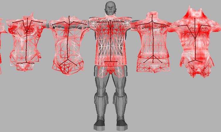 The user is presented with a ribbon of choices for the torso, which are colored according to their distance from the target mesh.