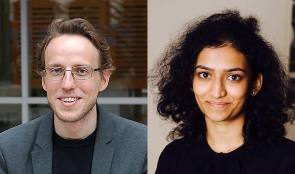 Alex Huth (left), assistant professor of Neuroscience and Computer Science at the University of Texas at Austin. Shailee Jain (right), a Computer Science PhD student at the Huth Lab.