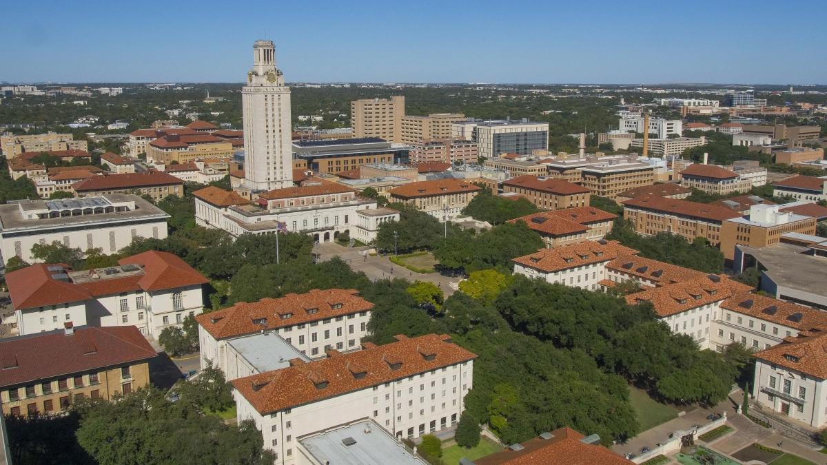 Arial photo of the UT Austin campus