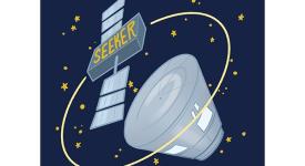 Illustration of the Seeker 1 satellite in space.