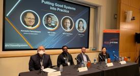 Kenneth R. Fleischmann, Will Griffin, Mikel Rodriguez and Alice Xiang at the 2022 Good Systems Symposium. Credit: Stacey Ingram Kaleh.