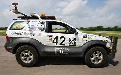 An artificial intelligence-guided car that was developed by UT professor Peter Stone. It is able to pass, unmanned, through intersections safely.