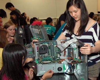 First Bytes campers learn about computers hands-on during &quot;Tool Time.&quot;