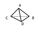 tetrahedron with vertices C, B, D clockwise in horizontal plane and vertex A above