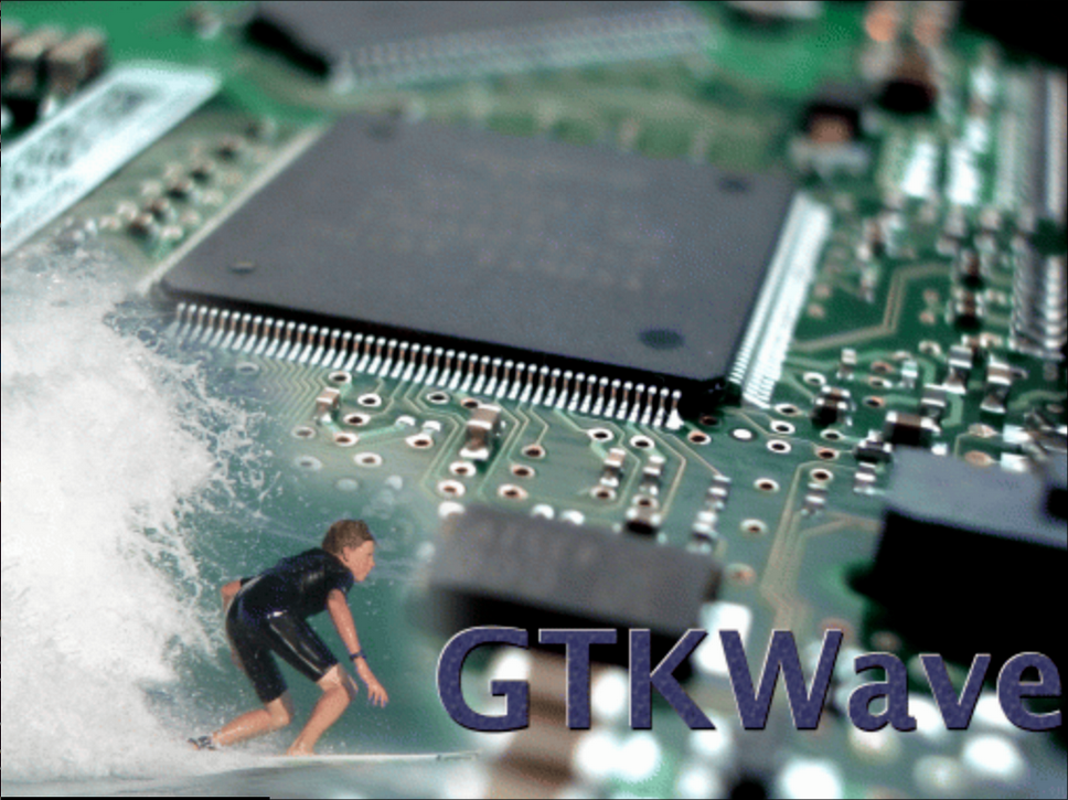 man riding surfboard on gtkwave on a circuitboard