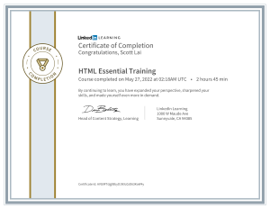 HTML course certificate