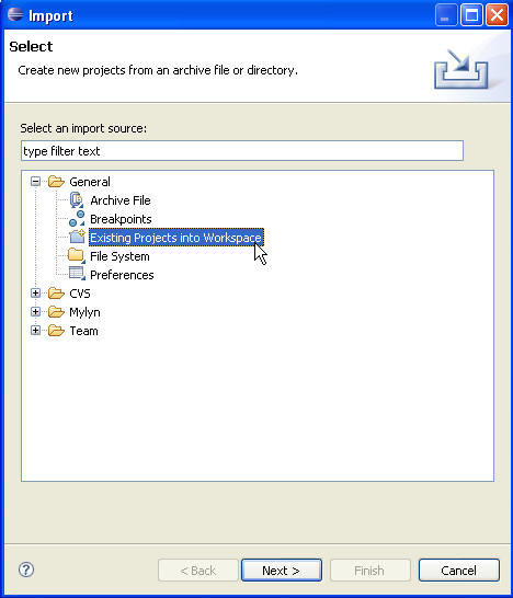 Existing project. Import file.