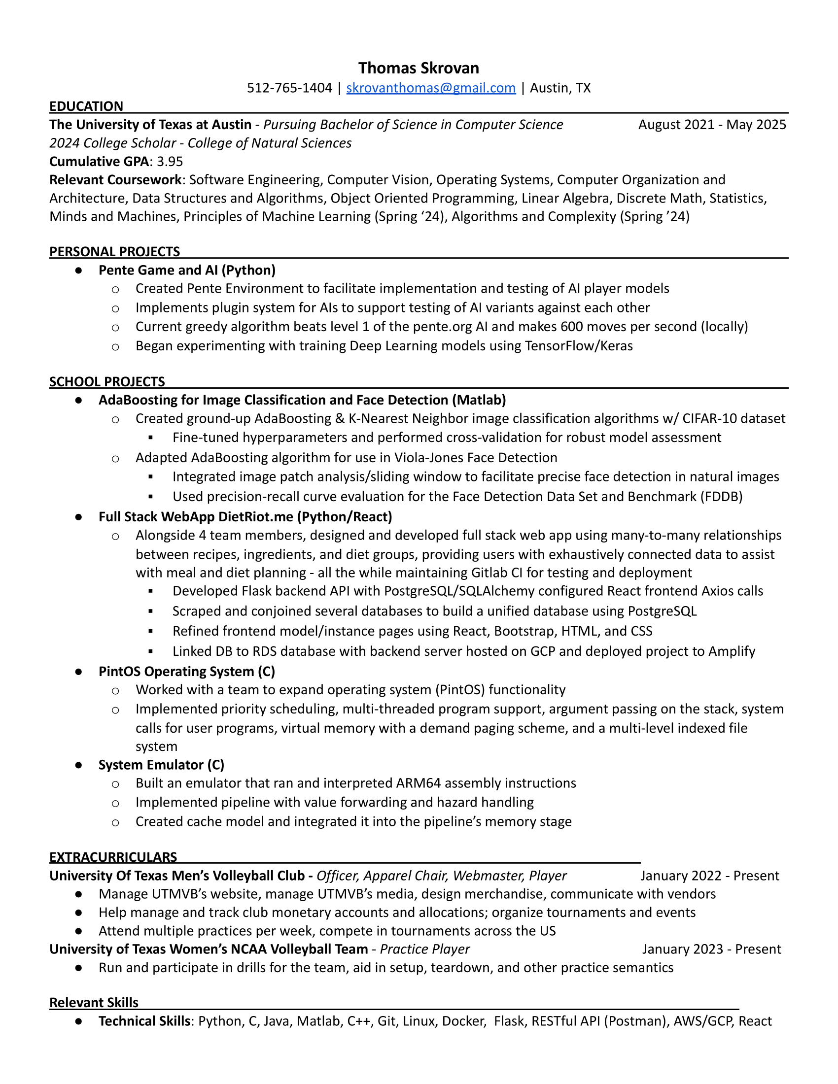 Tom Skrovan's Resume